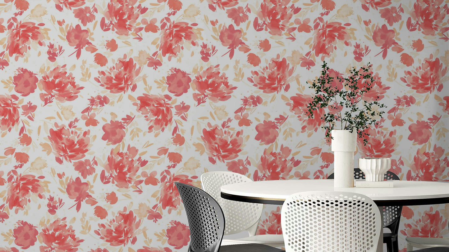 Watercolor Classy Roses Coral Peach Wallpaper with soft floral detail.

