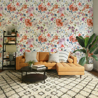 Wallpaper showcasing roses with soft brushstrokes and fluid watercolor texture.

