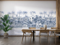 Watercolor seaside village wall art mural