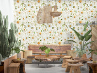 Watercolor Daisy Dreams decorative wallpaper for interior space.