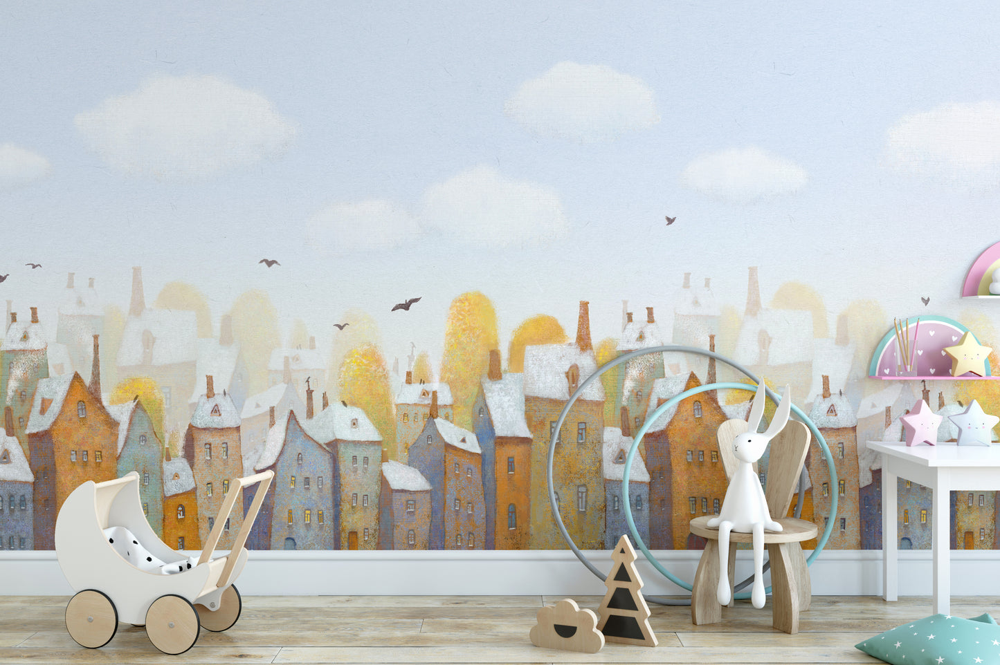 Watercolor Day Light City View Wallpaper Mural - Giffywalls