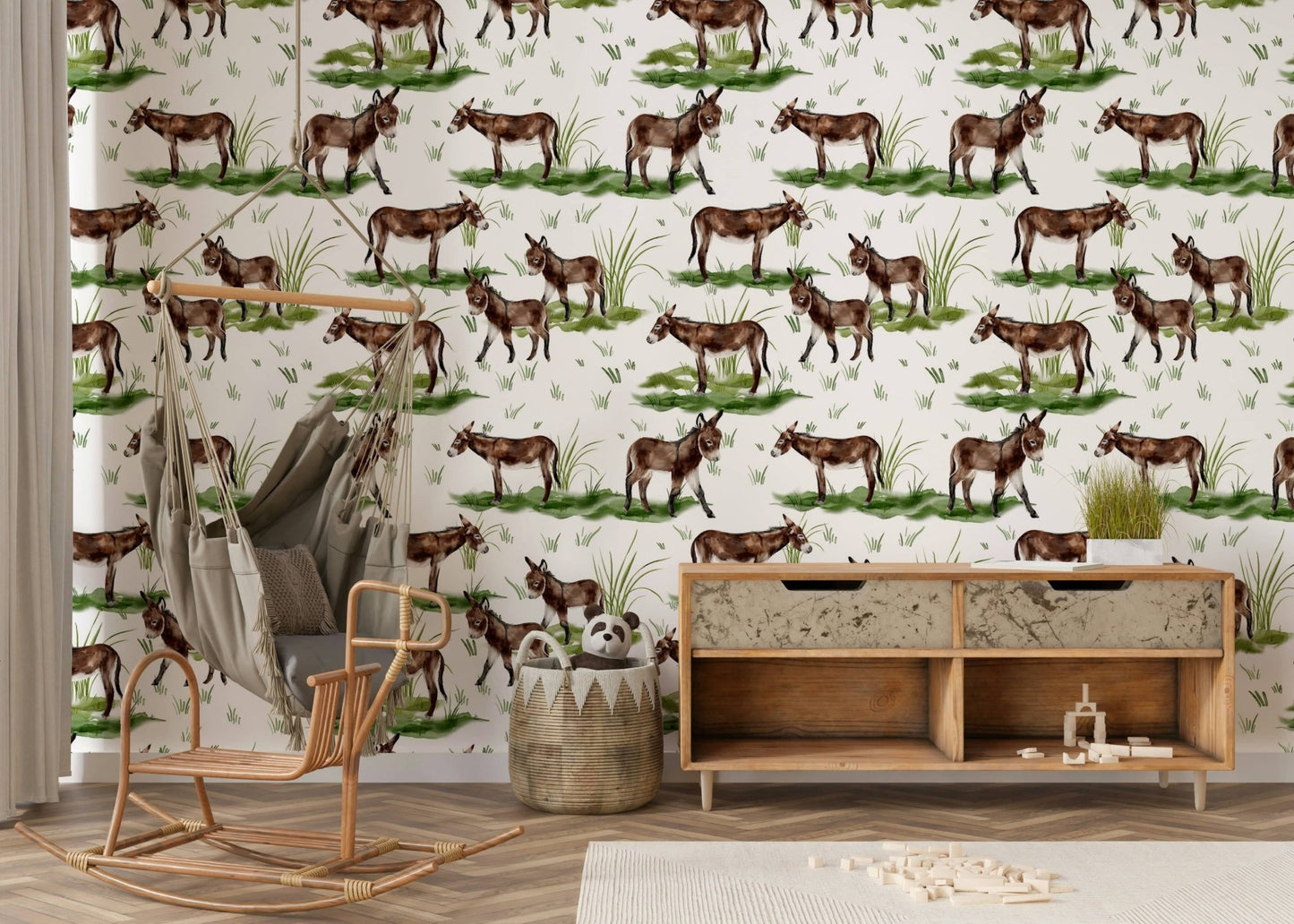 Seamless pattern Watercolor Donkeys foal print.