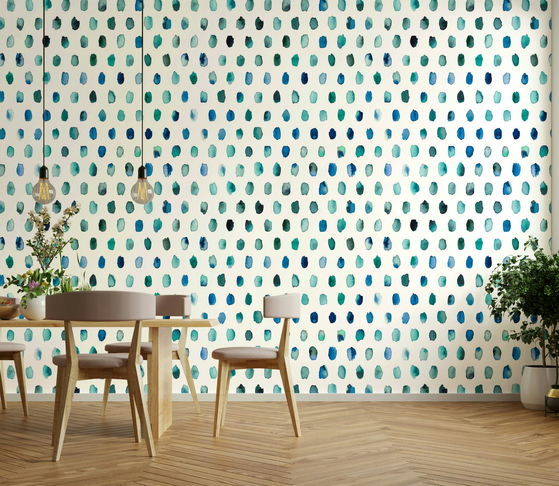Blue and white minimalist wallpaper with a watercolor finish.

