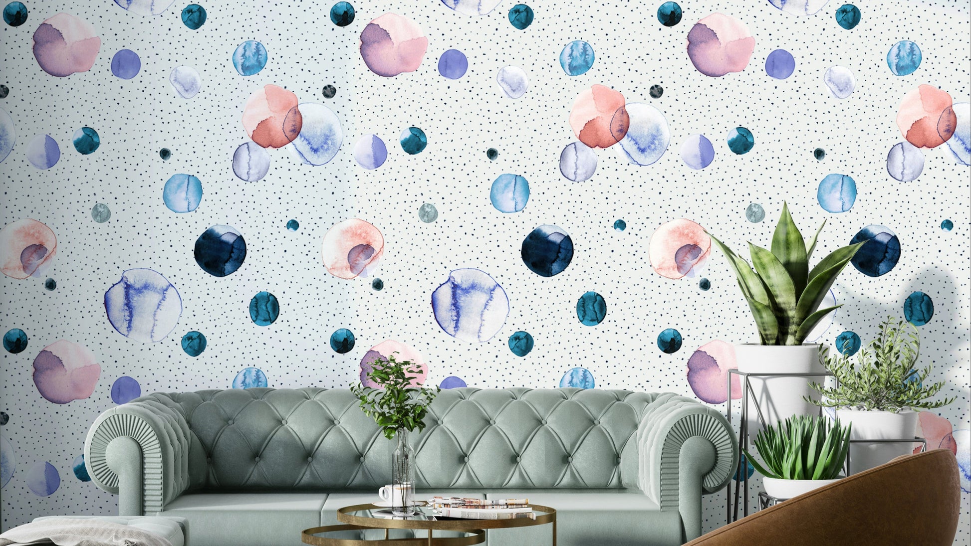 Watercolor Dots Space Speckled Soft Wallpaper with gentle speckled dots.

