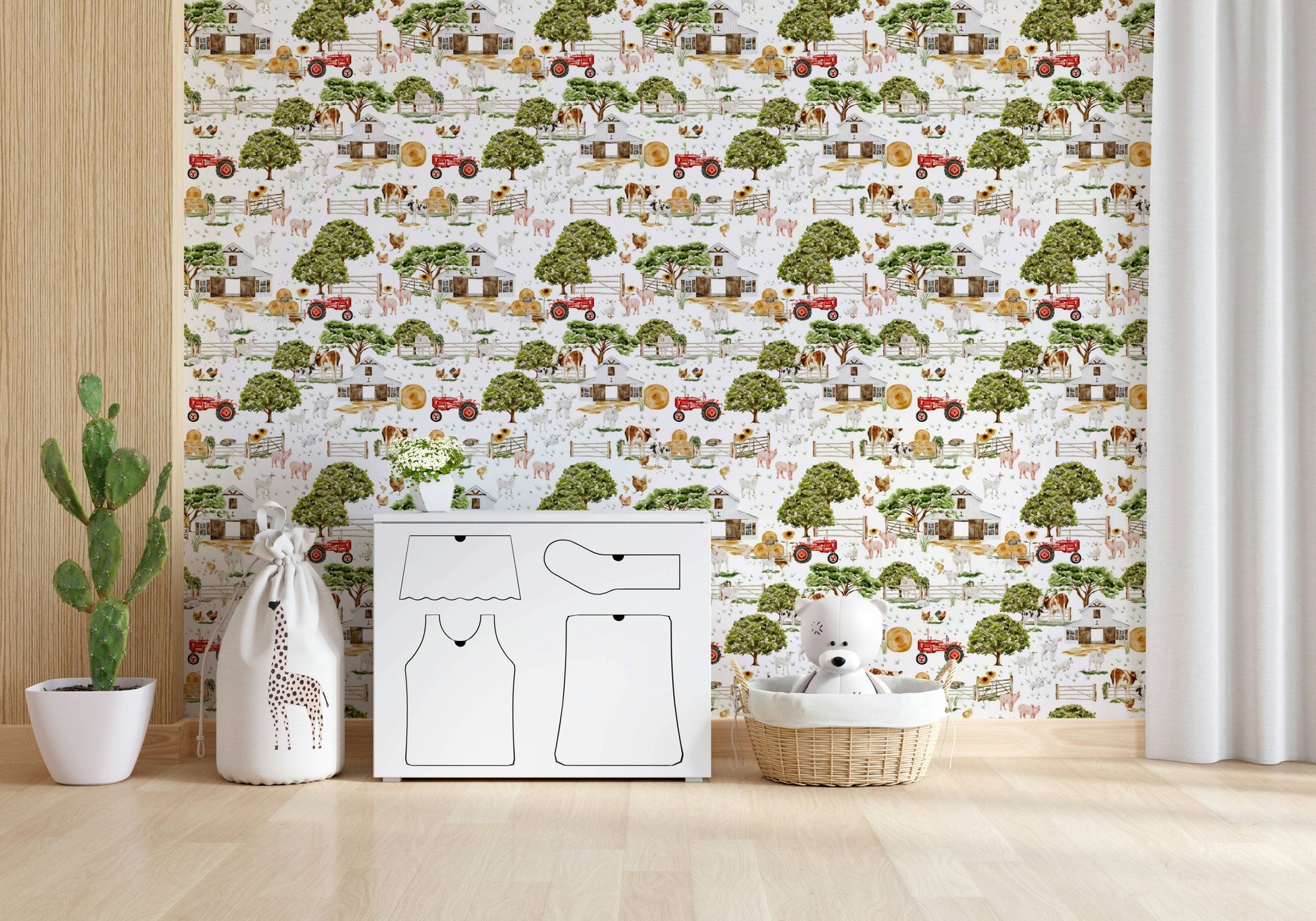 Watercolor Farm Life Scenic wall art of a peaceful, painted animal farm.