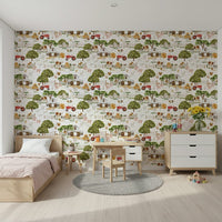 Seamless pattern wall art Watercolor Farm Life with repeating cow and pig.