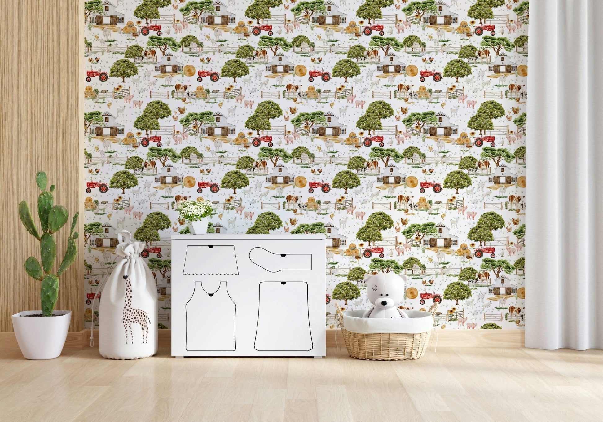 Watercolor Farm Life Scenic wall art of a peaceful, painted animal farm.