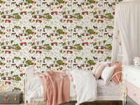 Watercolor Farm Life wallpaper playful cartoon style country image.