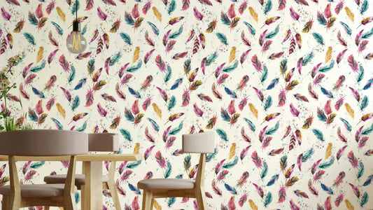 Delicate watercolor feathers in multicolored palette

