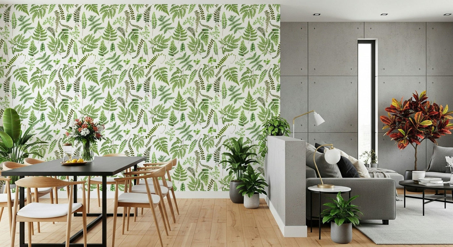 Serene botanical display Watercolor Fern Canopy wallpaper