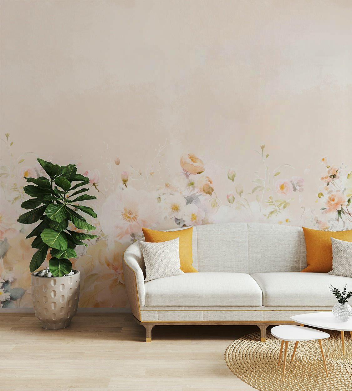 Bedroom watercolor flower mural

