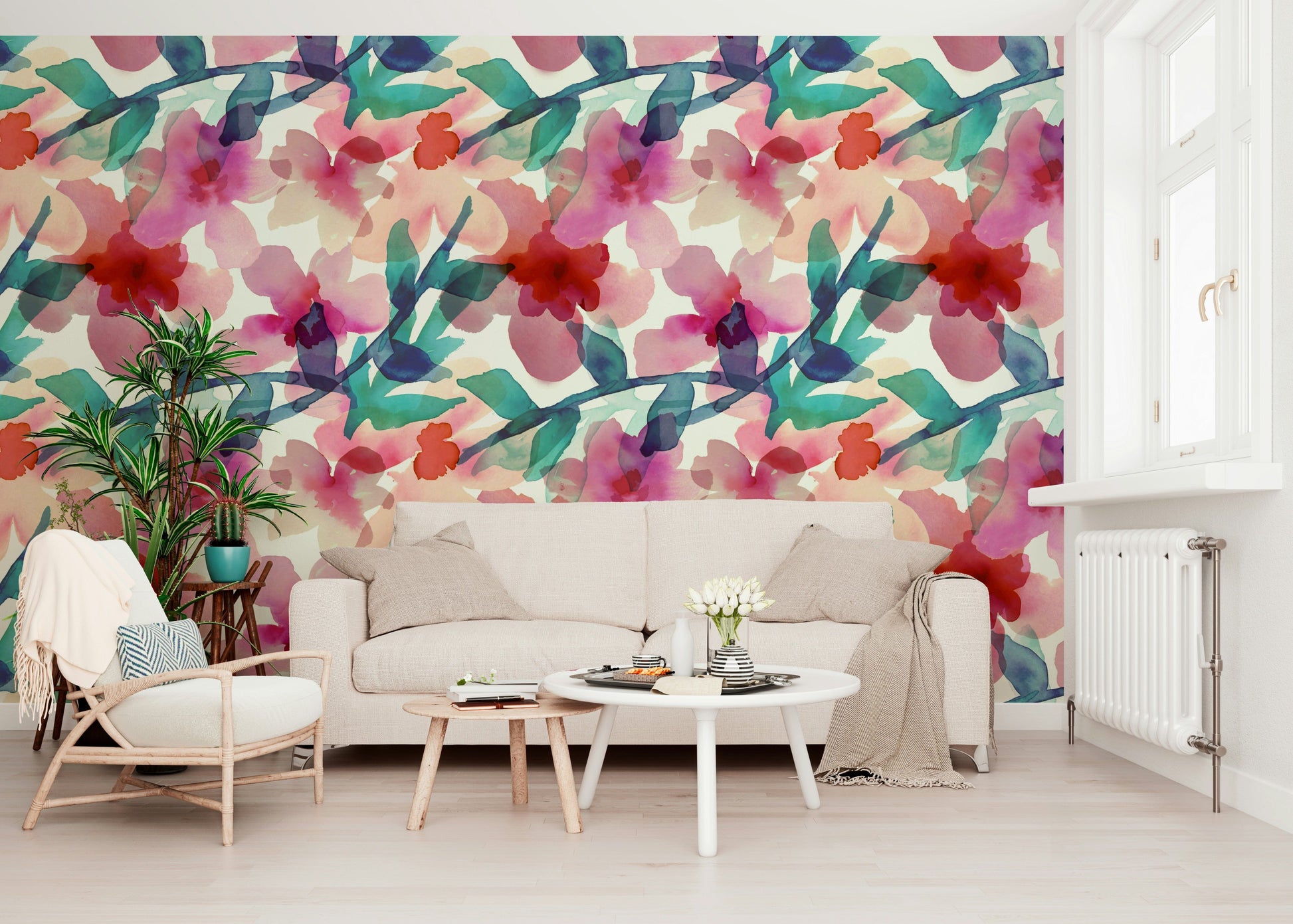 A serene artistic flower wall mural for your decor.

