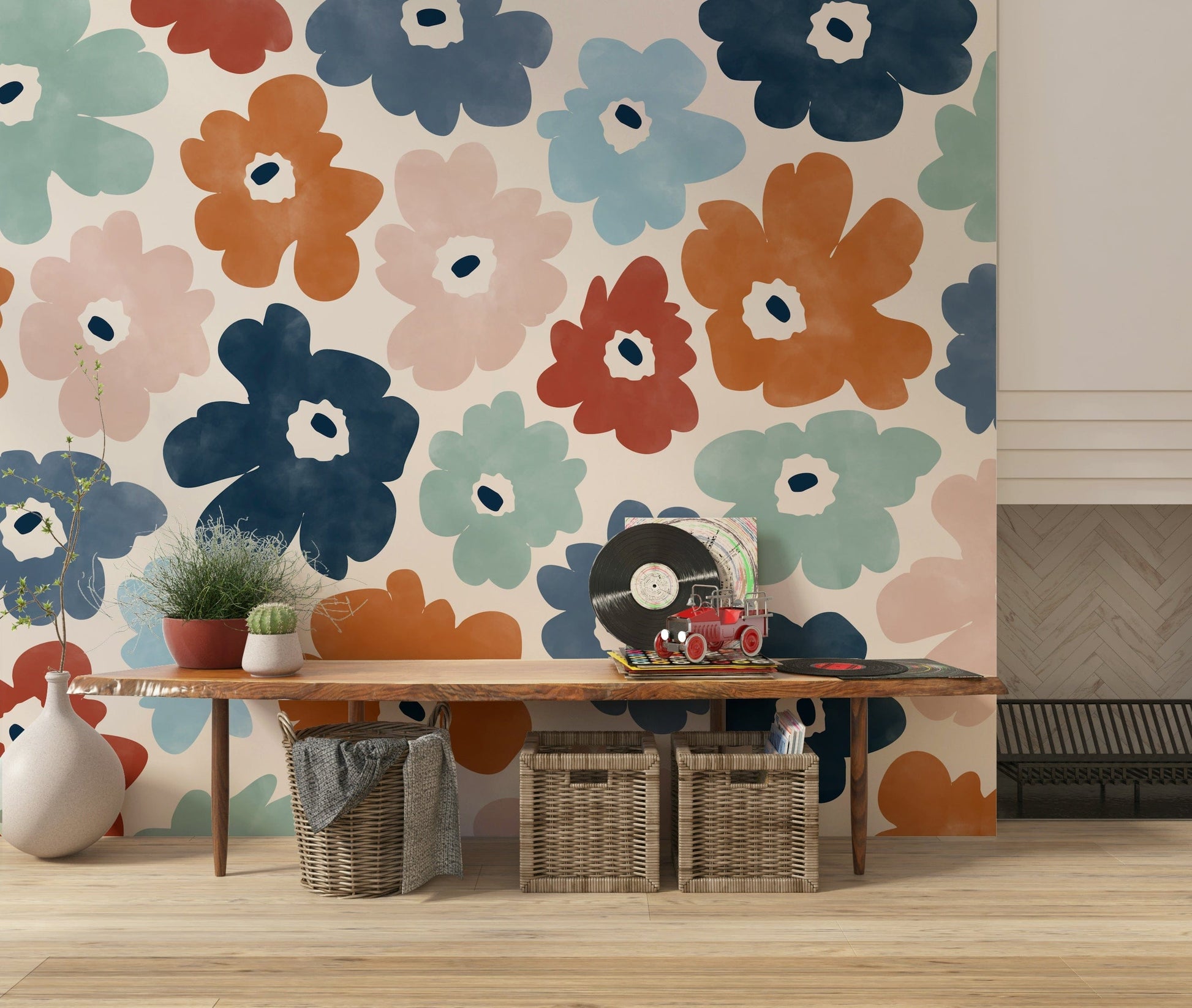 A serene abstract flower wall mural for your decor.


