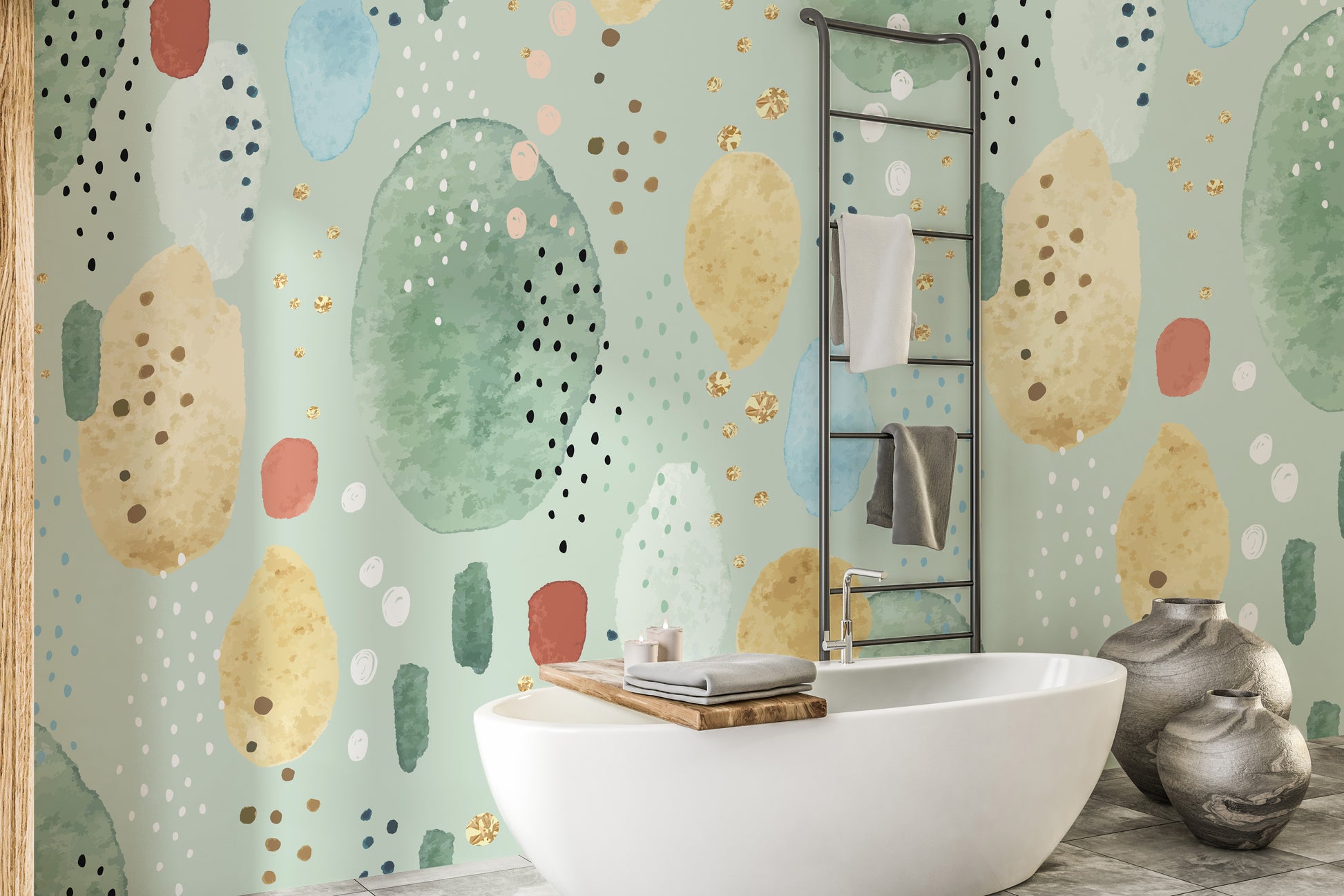 Minimalist watercolor wallpaper with greens