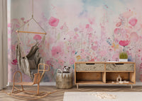 Watercolor Happy Flowers Pink Color Wallpaper - Giffywalls