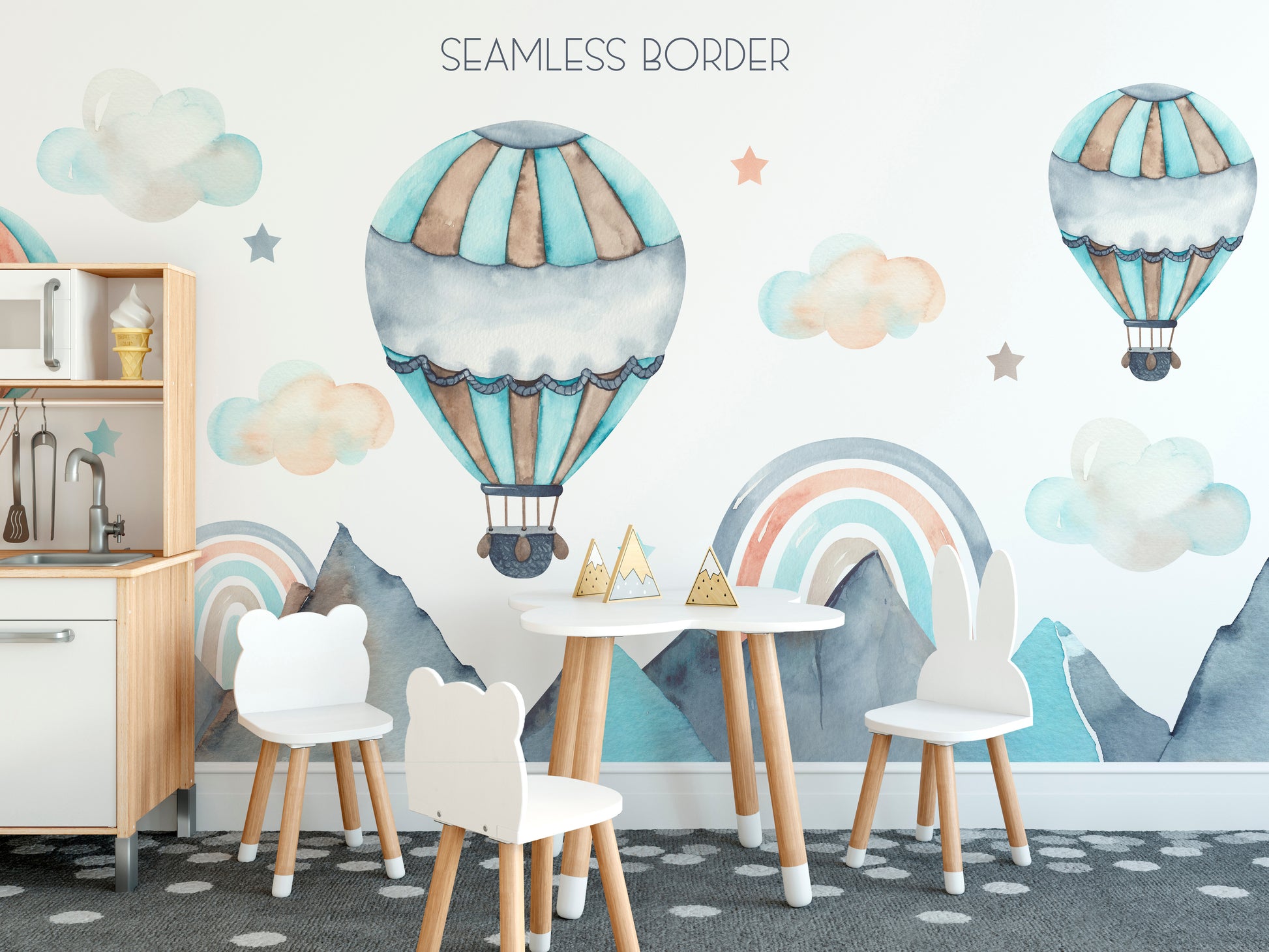 Charming hot air balloon wallpaper scene
