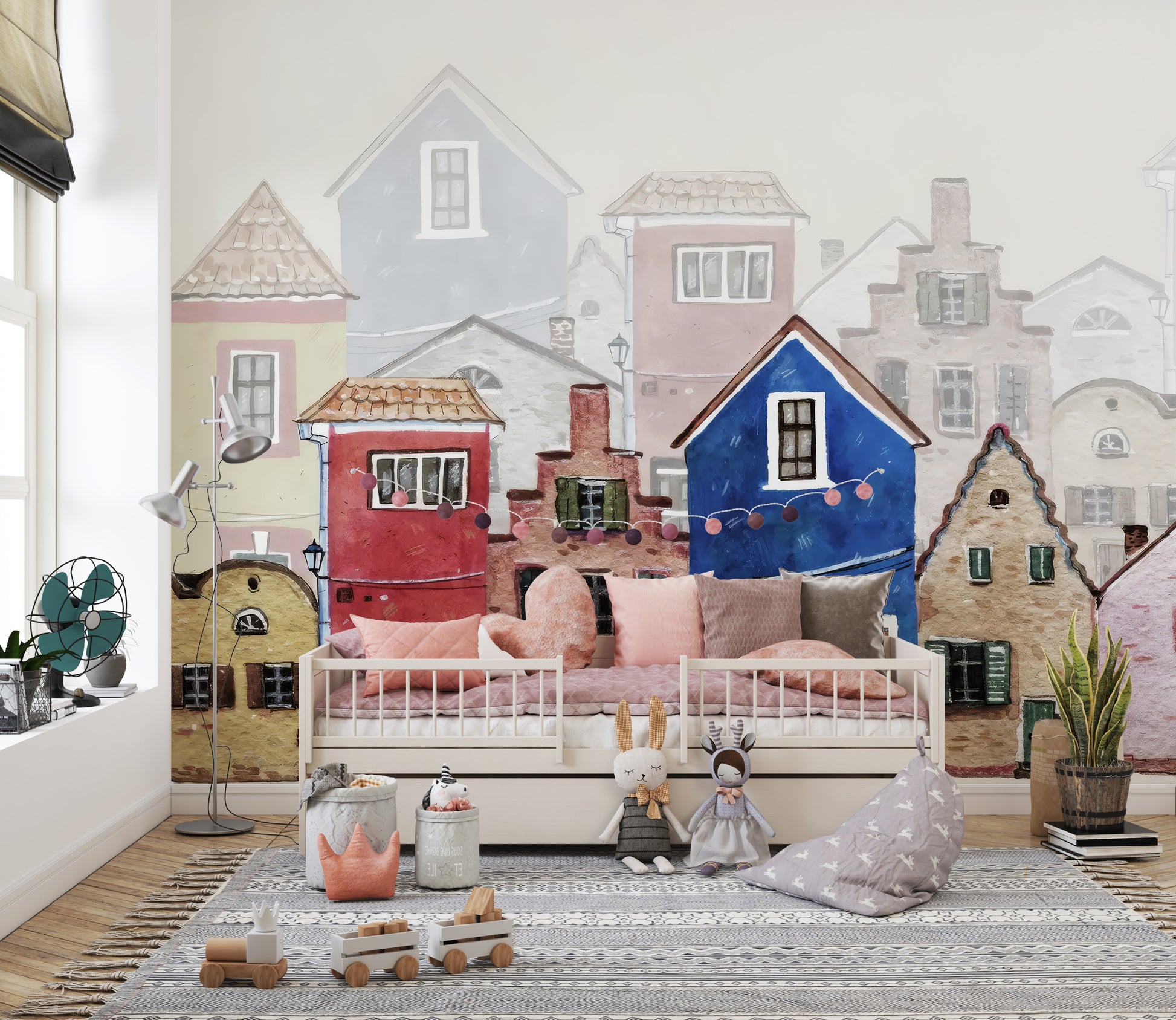 Watercolor Houses Wall Mural - Giffywalls