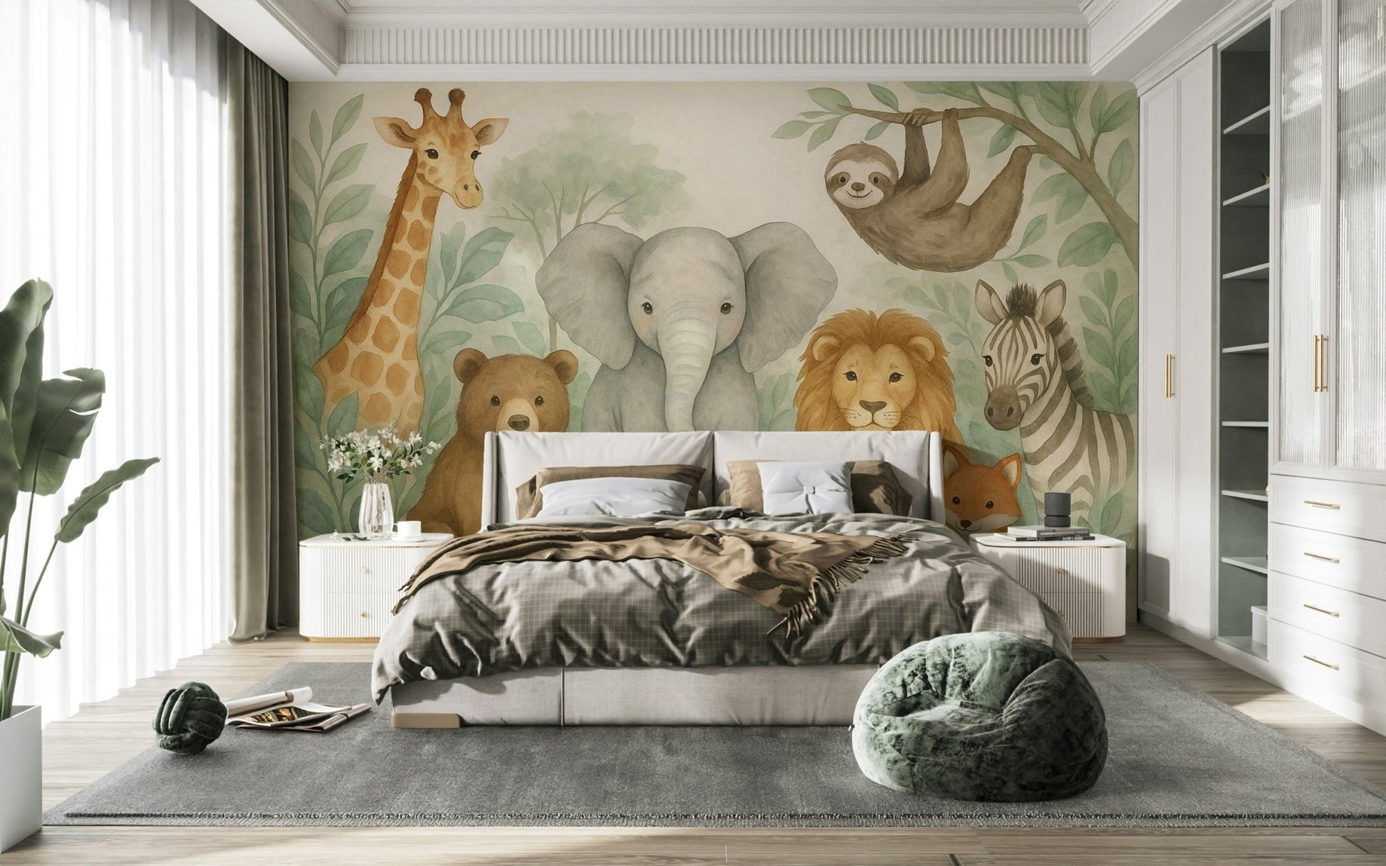 Adorable animal wall art with watercolor texture

