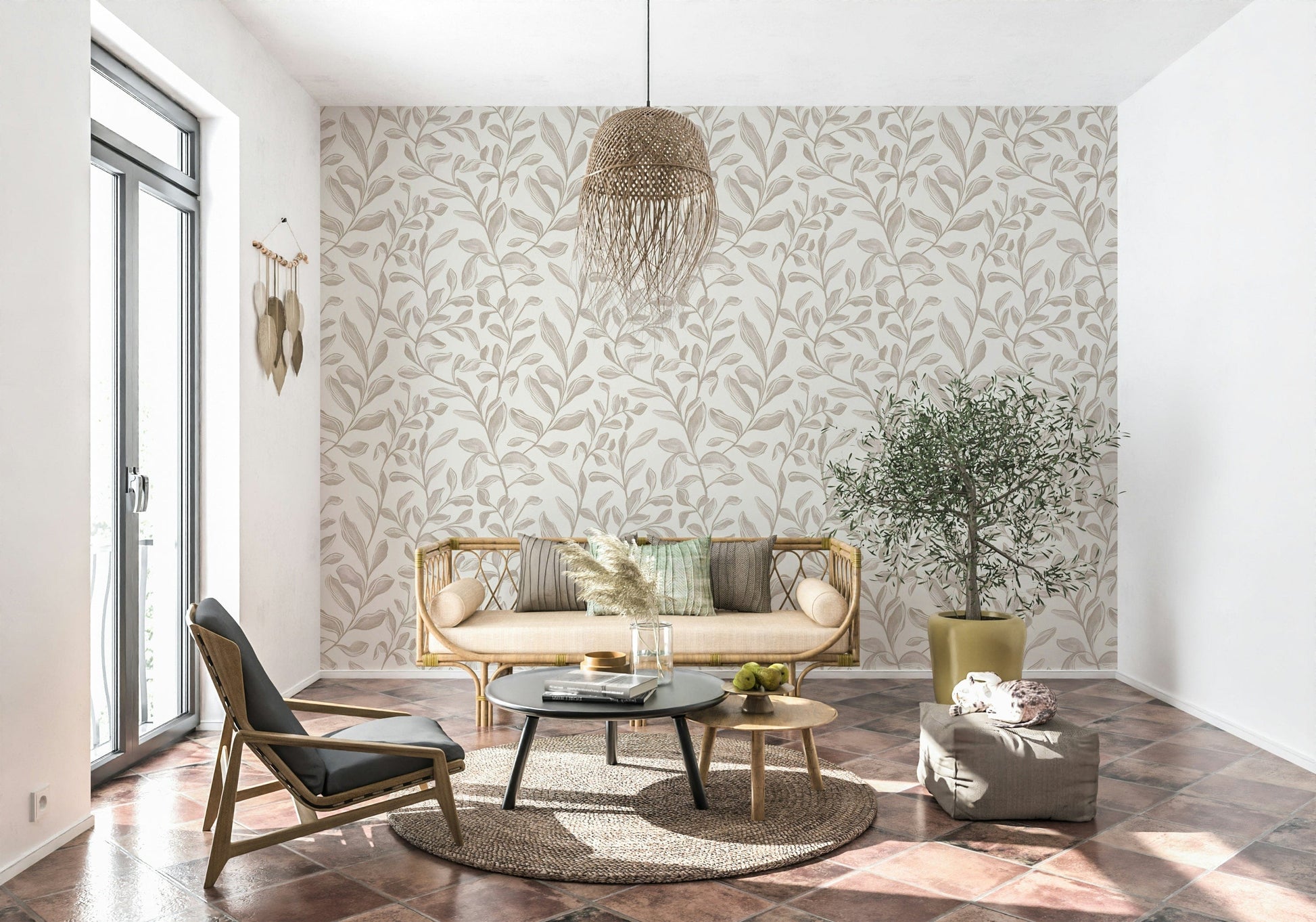 Artistic Watercolor Leaves minimalist wallpaper for walls design.