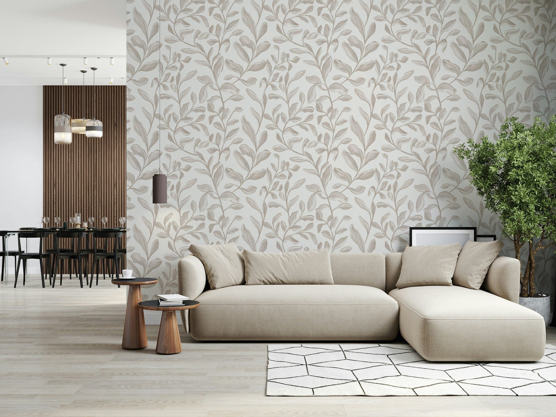 Earthy Watercolor Leaves peel and stick wallpaper leaf pattern.