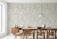 Soft neutral Watercolor Leaves removable wallpaper mural art.