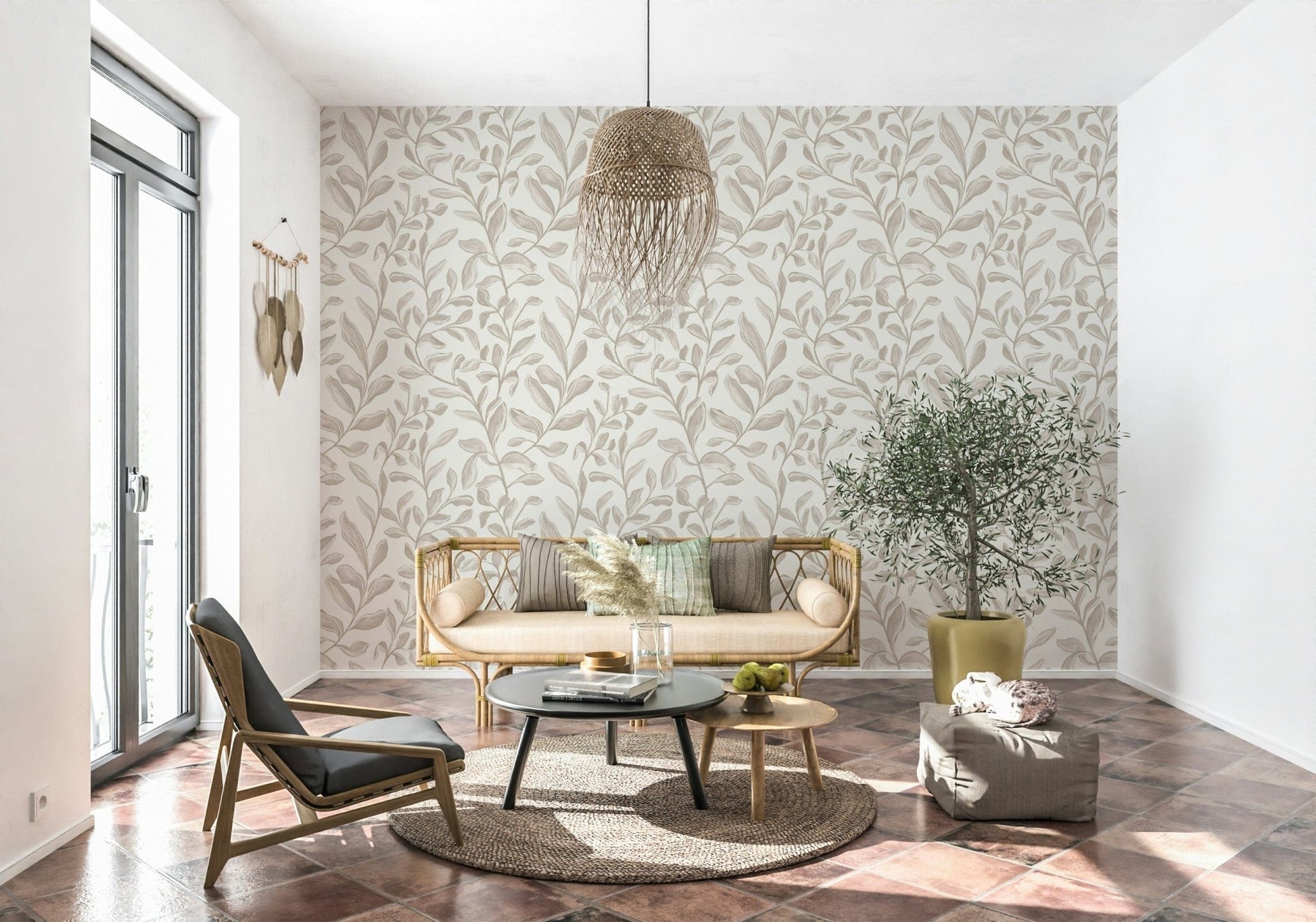 Artistic Watercolor Leaves minimalist wallpaper for walls design.