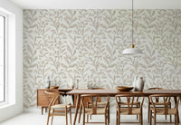 Soft neutral Watercolor Leaves removable wallpaper mural art.