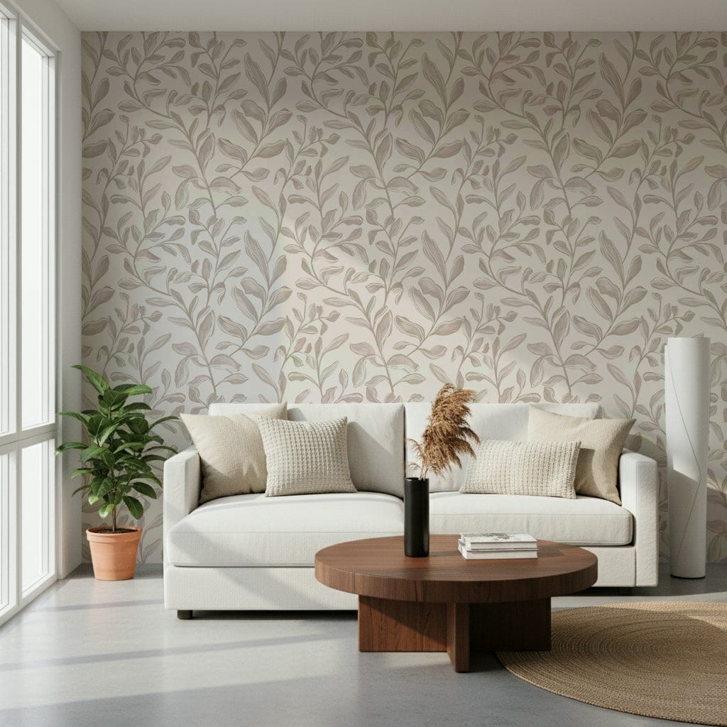 Elegant Watercolor Leaves peel and stick wallpaper foliage motif.