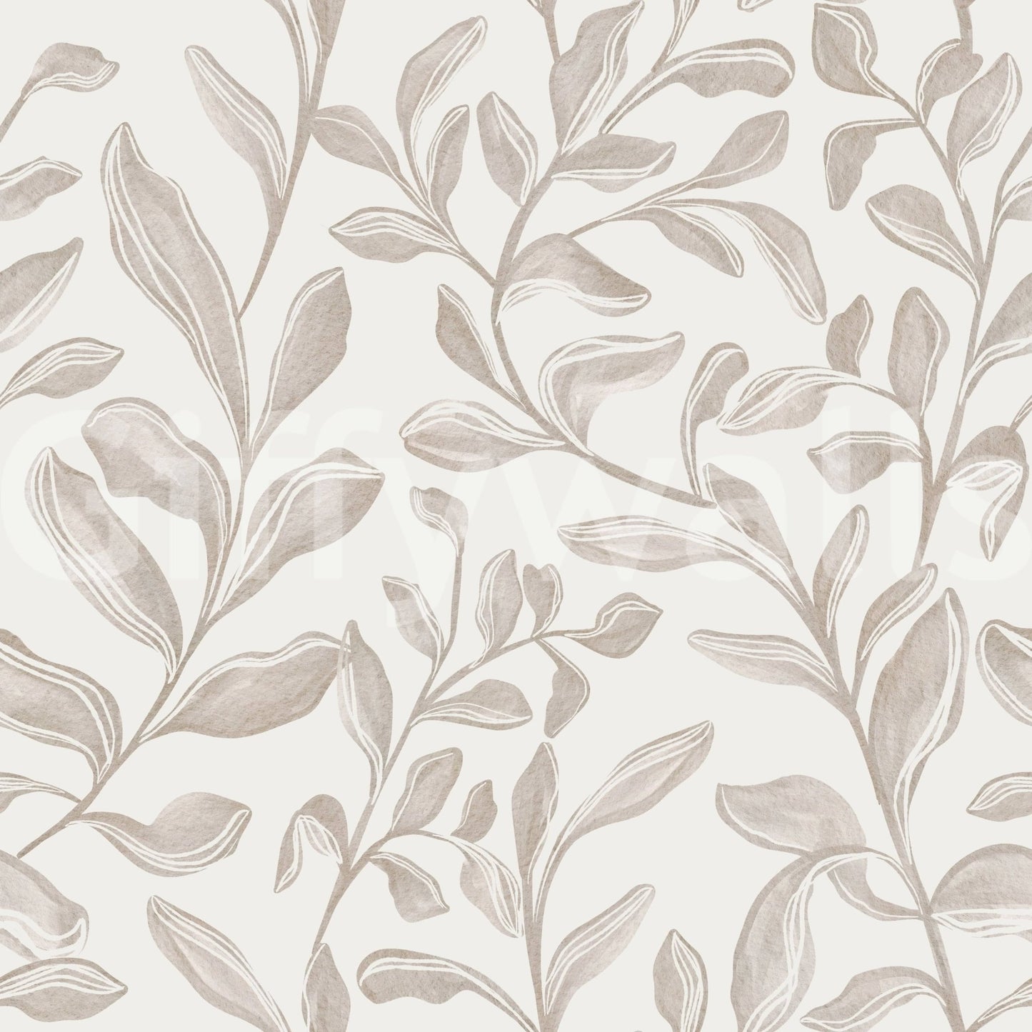 Chic Watercolor Leaves peel and stick wallpaper ivory tones.
