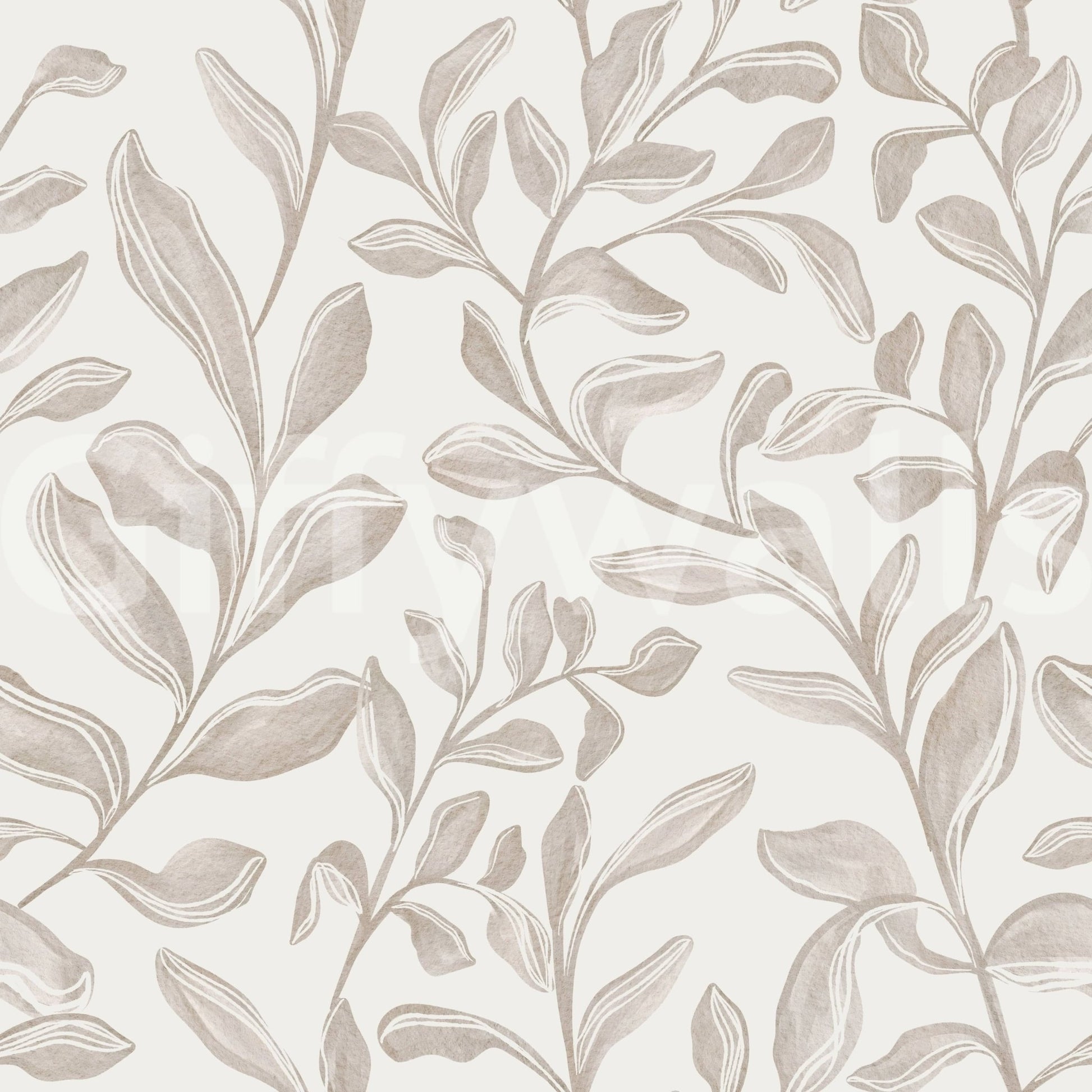Chic Watercolor Leaves peel and stick wallpaper ivory tones.