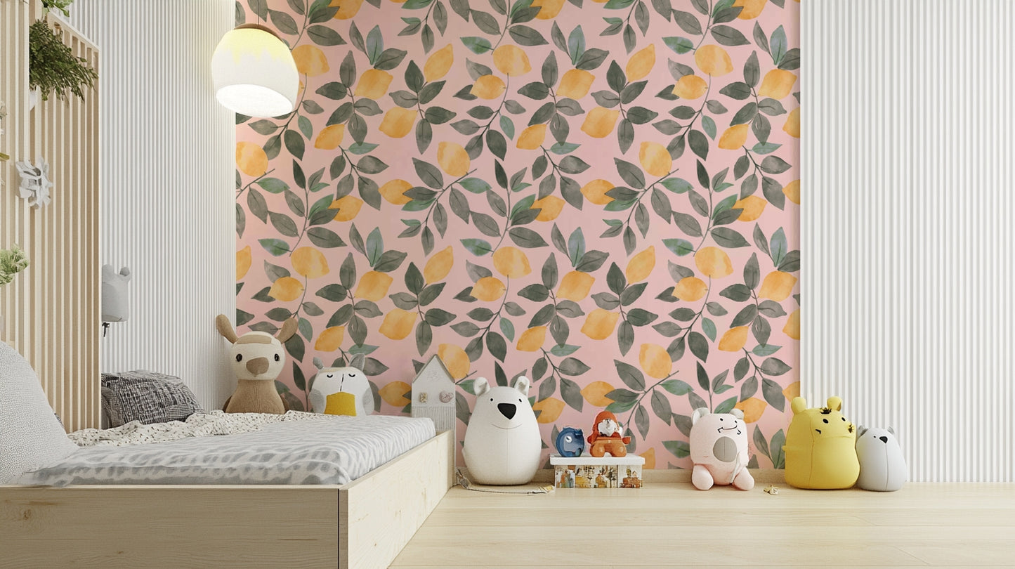 Green leaves lemon mural

