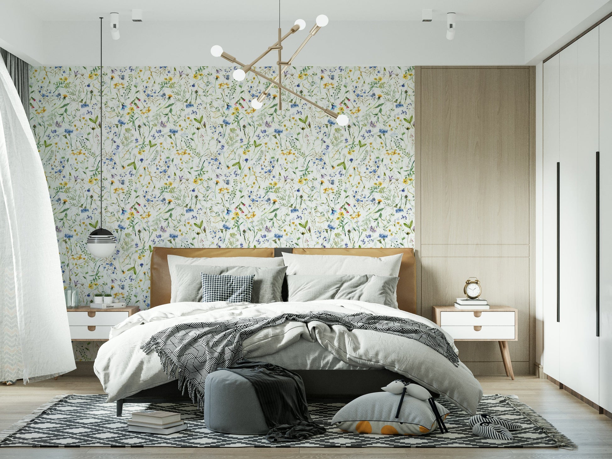 Vibrant botanical accent Colorful Watercolor Meadow wallcovering