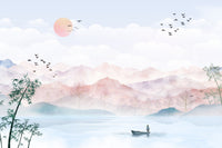 Watercolor Mountain Haze Wall Mural in a dining area.