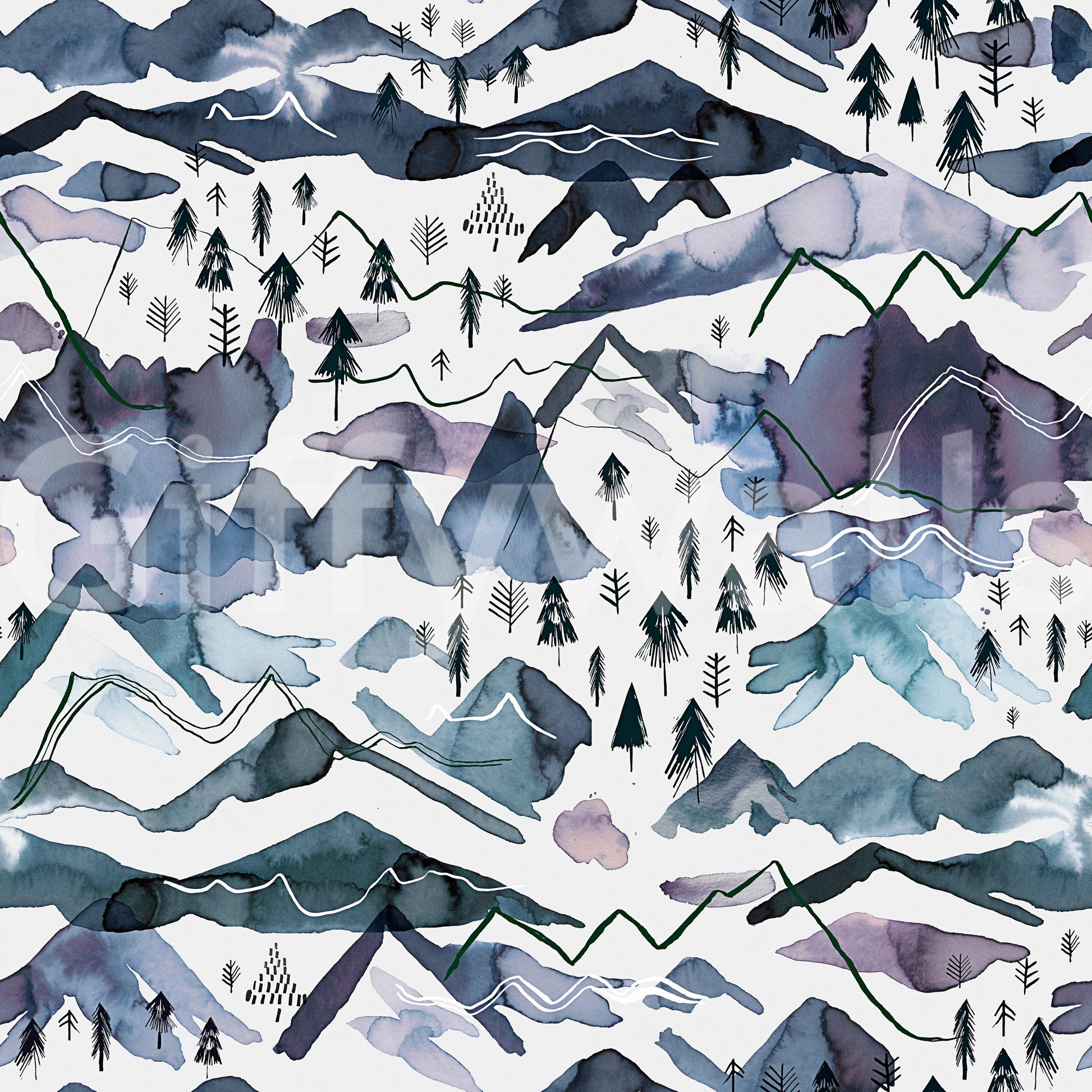 Cool-toned scenic wallpaper with blue and mauve mountains.

