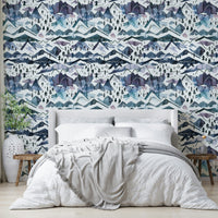 Watercolor mountain mural ideal for bedrooms or quiet spaces.

