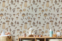 Watercolor Mushrooms Sand Color Wallpaper design