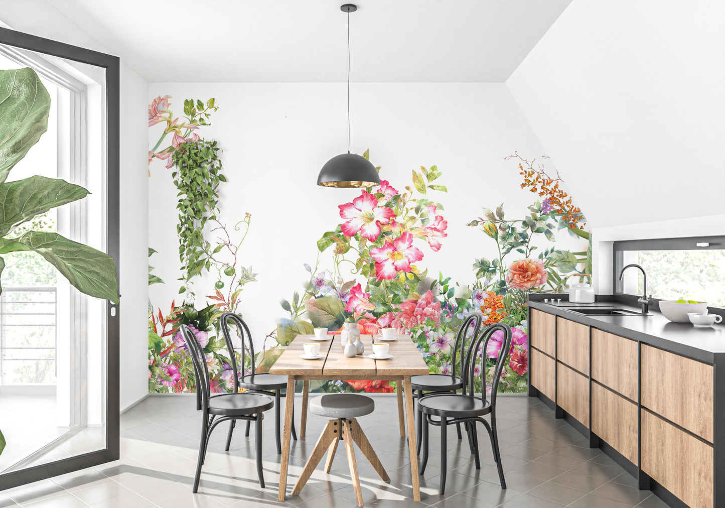 Watercolor Painting Leaves & flower Wallpaper - Giffywalls