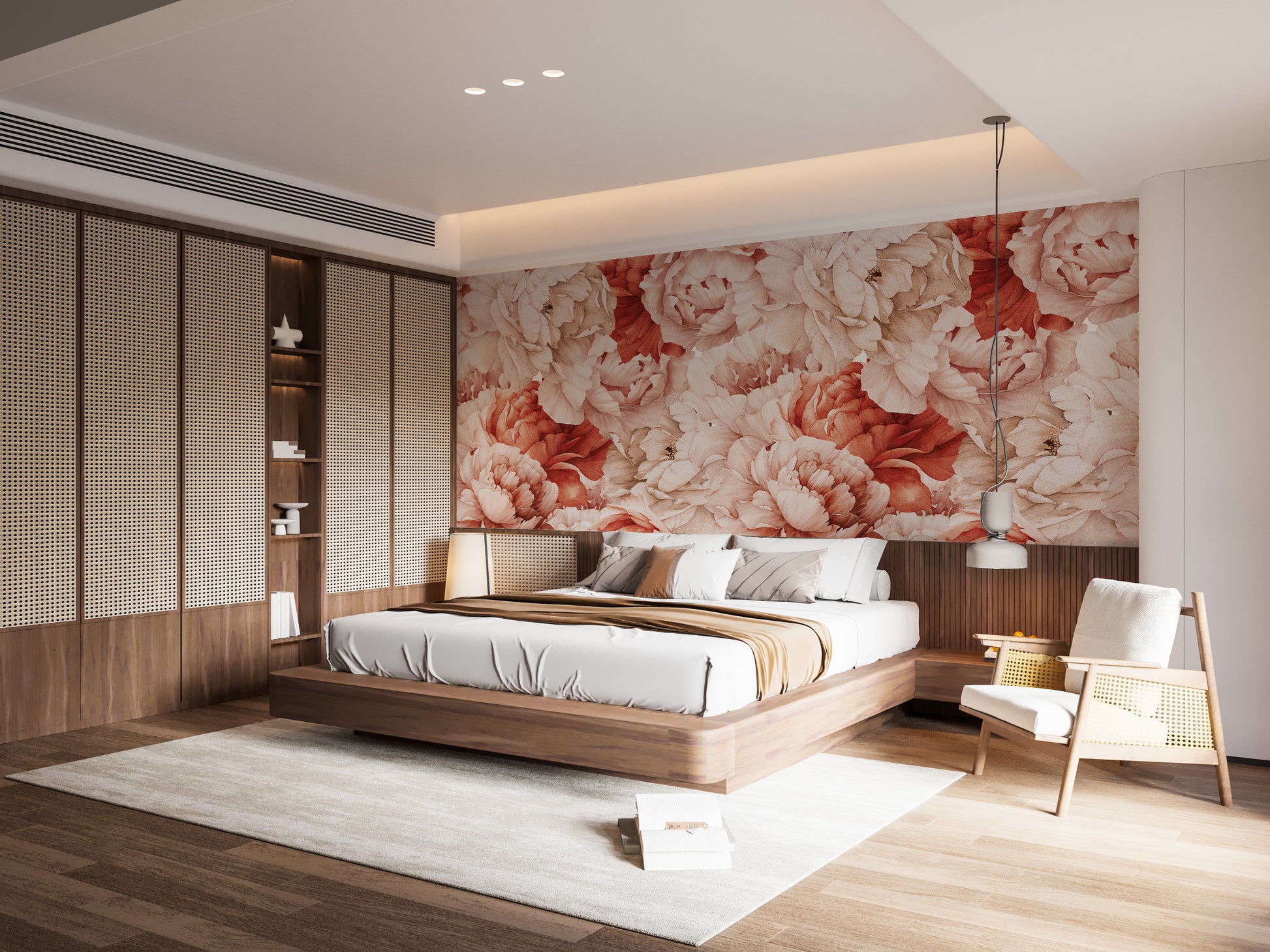 Romantic floral Wallpaper with watercolor peonies