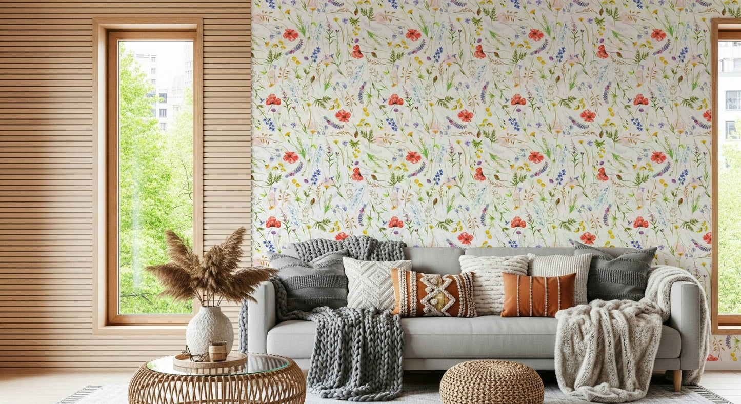 Peel and stick vibrant floral art perfect for any space Watercolor Poppies Meadow.