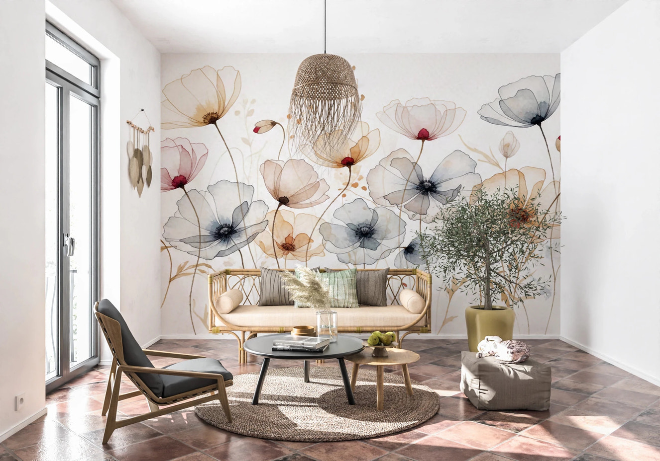 Watercolor Poppies Wall Mural