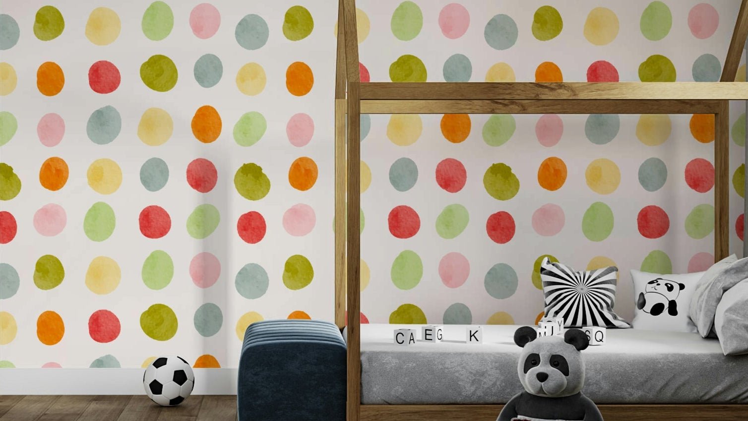 The colors are a gentle, watercolor-like rainbow.

