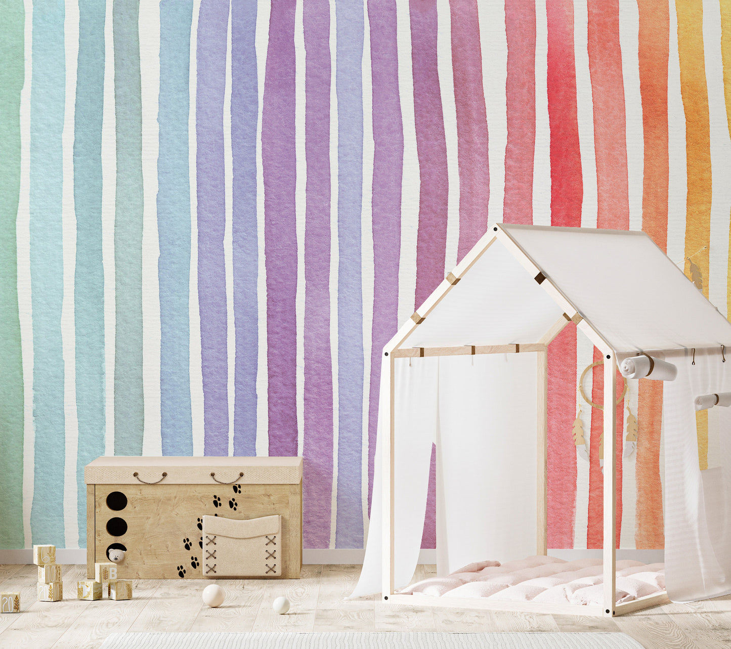 Colorful watercolor striped wallpaper for walls