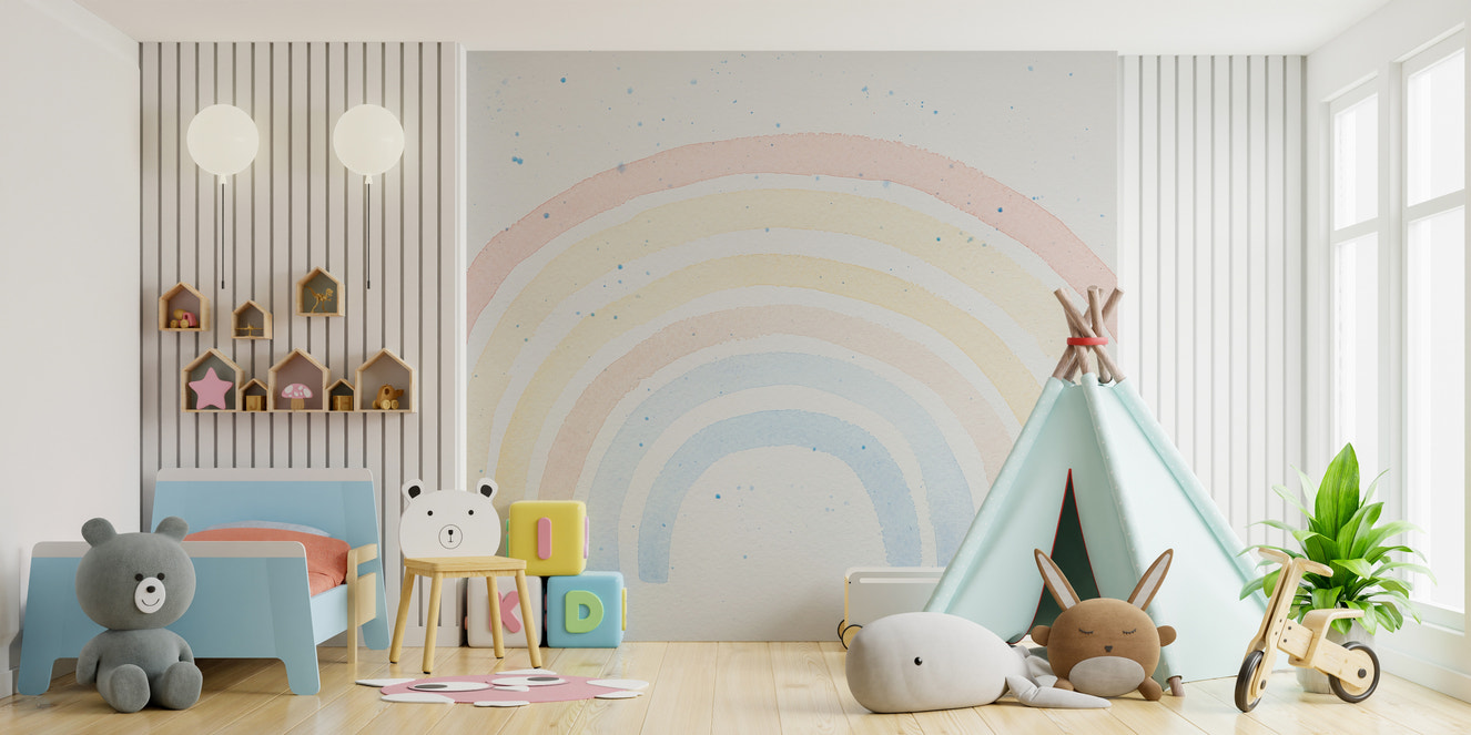 Soft watercolor rainbow mural wallpaper
