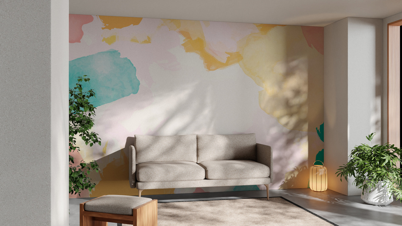 Soft watercolor shades wall mural in pastel hues
