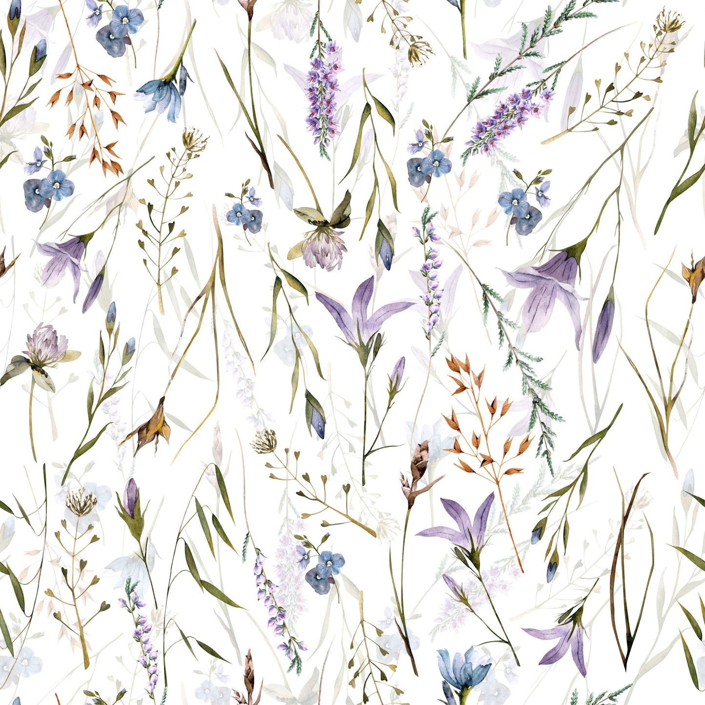 Nature inspired Watercolor Spring Wildflower Meadow background print.
