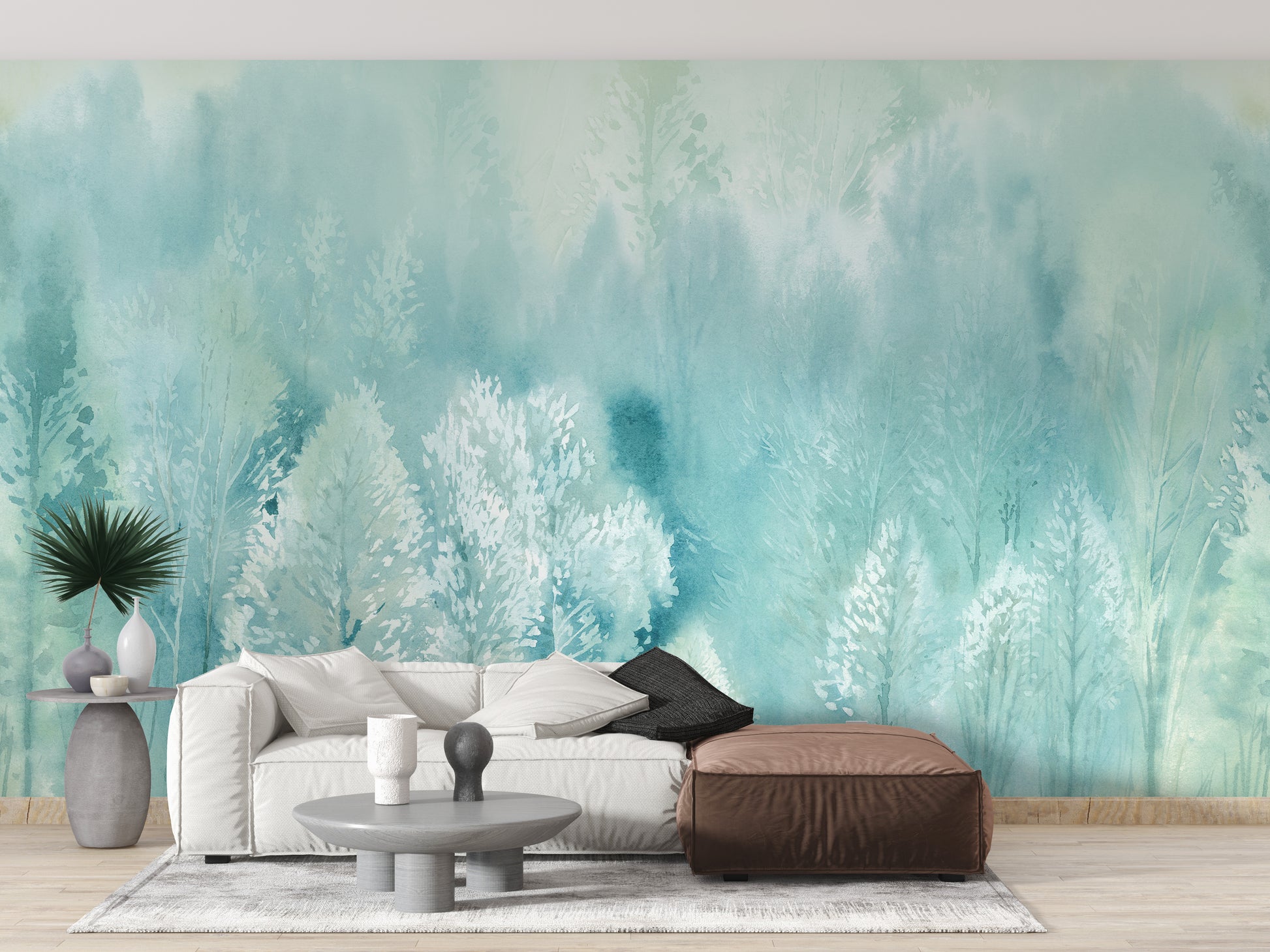 watercolor forest mural art
