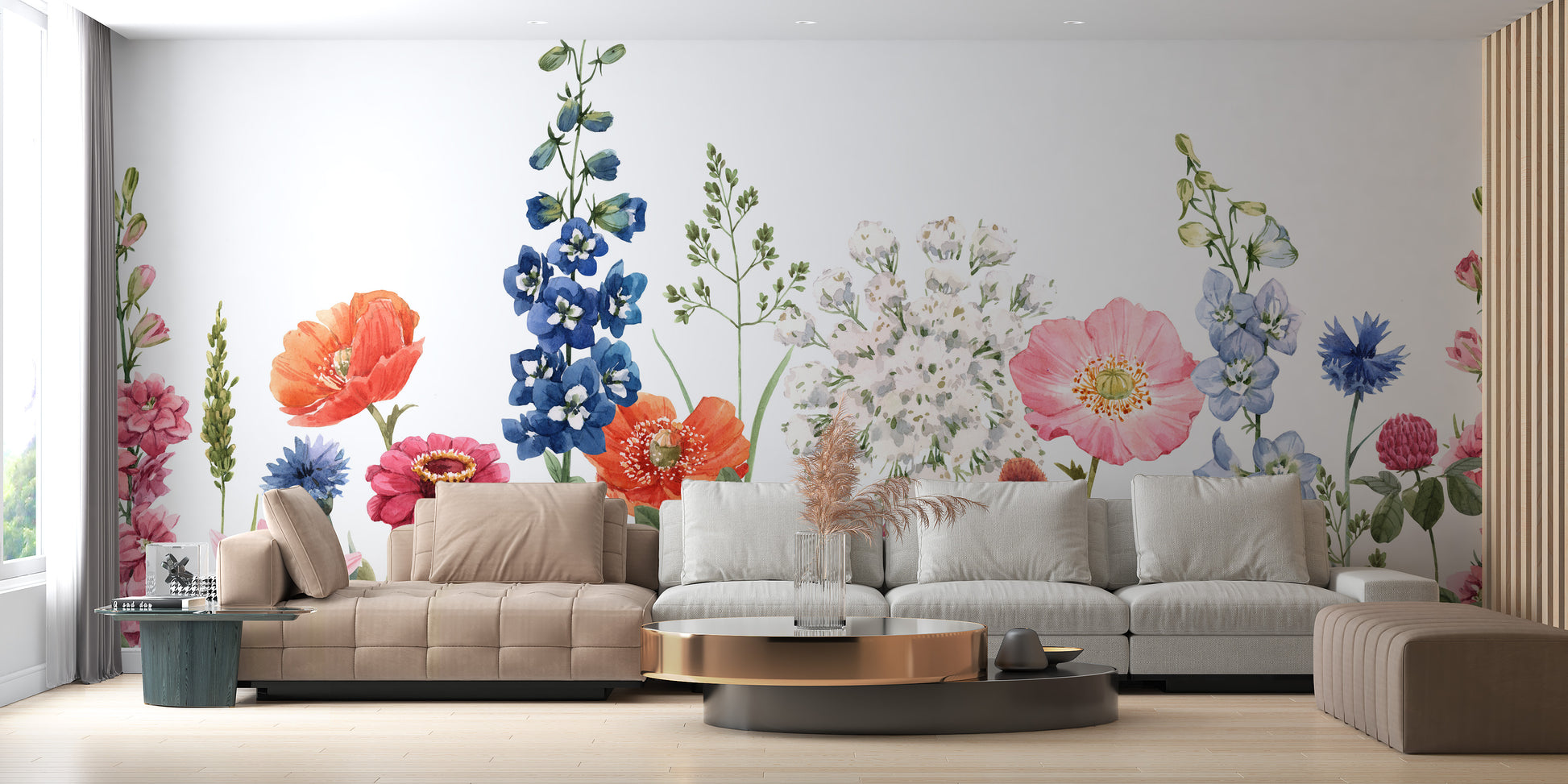 Watercolor Wild Flowers Wallpaper Mural - Giffywalls