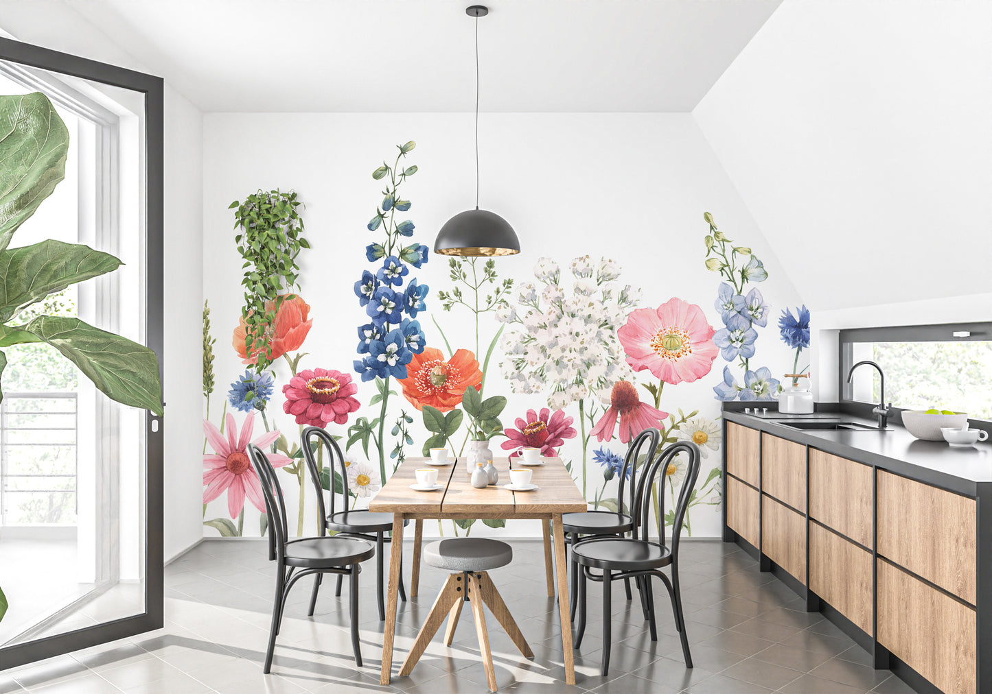 Watercolor Wild Flowers Wallpaper Mural - Giffywalls