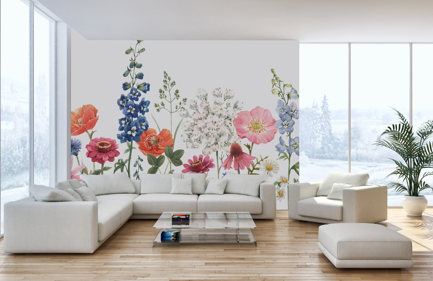 Watercolor Wild Flowers wallpaper mural