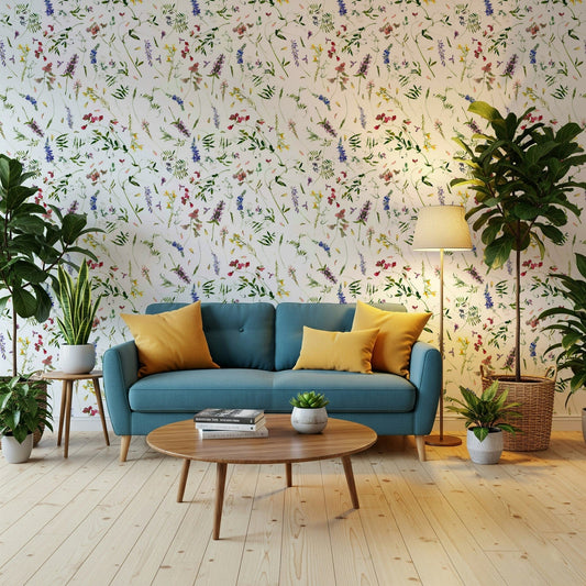 Watercolor Wildest Wildflower Dreams, beautiful blooming floral wall mural.